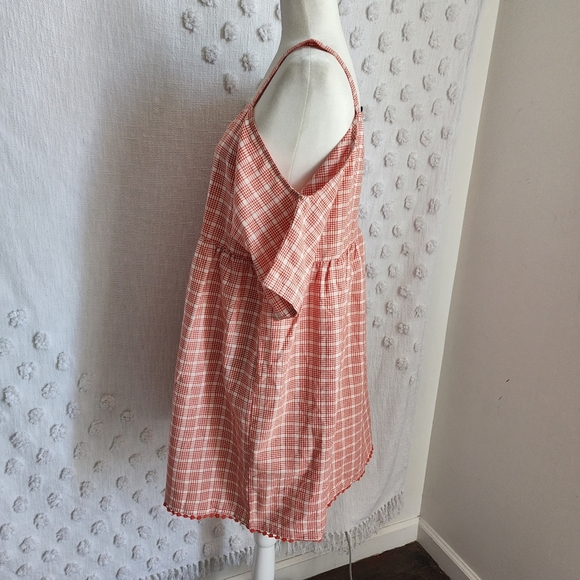 Very J Red and White Plaid Cold Shoulder Babydoll - Picture 6 of 11